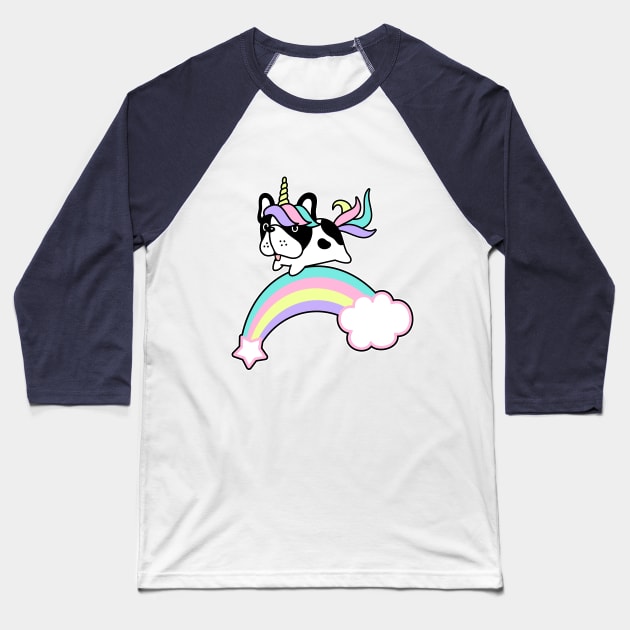 French Bulldog Puppy Unicorn Baseball T-Shirt by Happy Lime